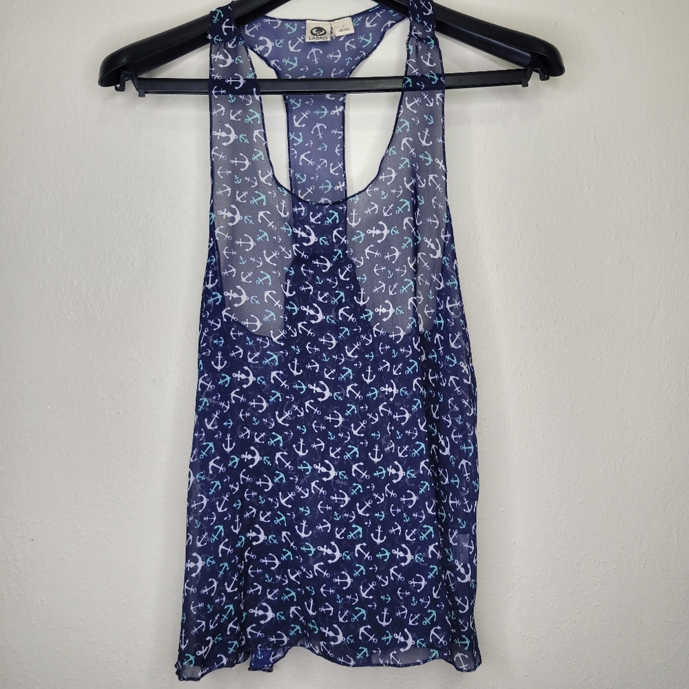 Lagaci Sheer Nautical Top, Size L